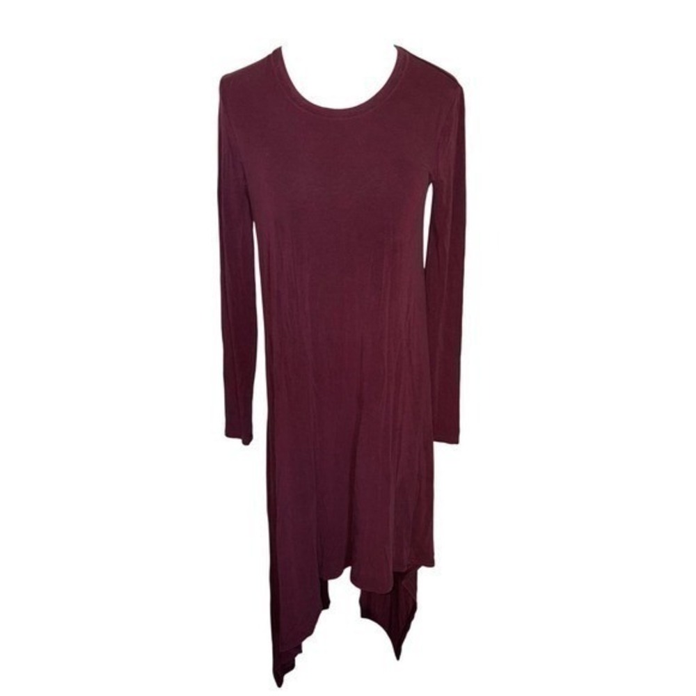 BCBG Max Azria Burgundy Asymmetrical Midi Dress Extra Small Long Sleeve High Low